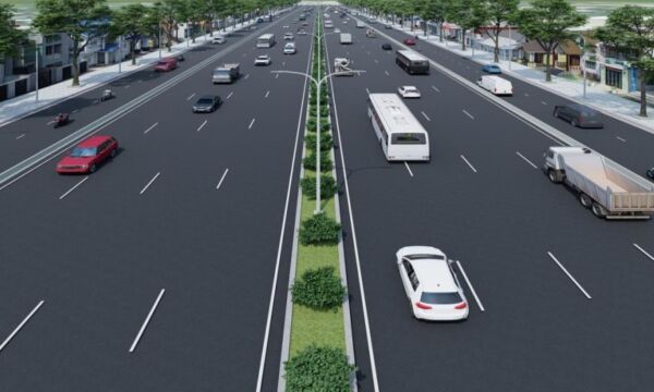 Cần đèn đôi được sử dụng cho đại lộ và trục giao thông chính