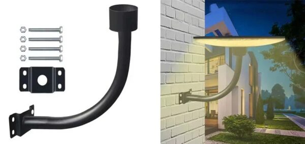 Cần đèn gắn tường màu đen được lắp ở trước cổng nhà dân