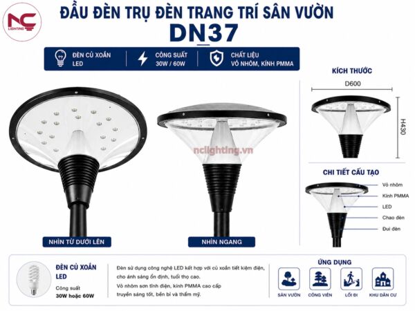 dn37 thiết kế đầu đèn dạng củ xoắn