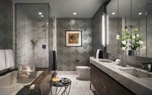Bố trí đèn ốp trần khu vưc trần cỡ nhỏ cho nhà vệ sinh