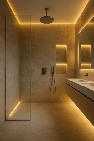 Bố trí đèn khu vực nhà tắm bằng đèn ánh sáng vàng trong nhà vệ sinh
