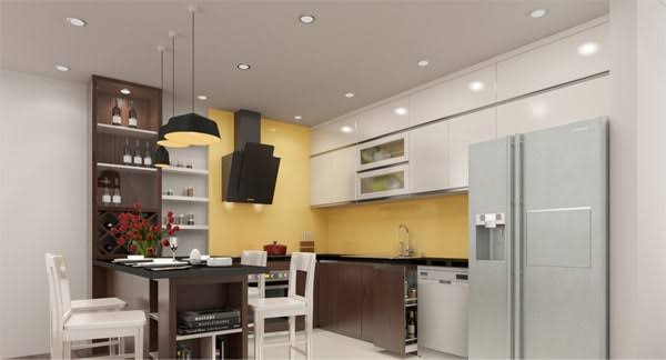 Bố trí đèn phòng bếp bằng loại đèn nhỏ khu vực trần