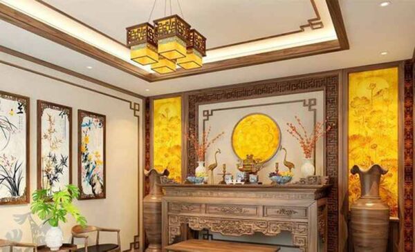 Đèn ốp trần phòng thờ màu vàng cho phòng thờ chung cư