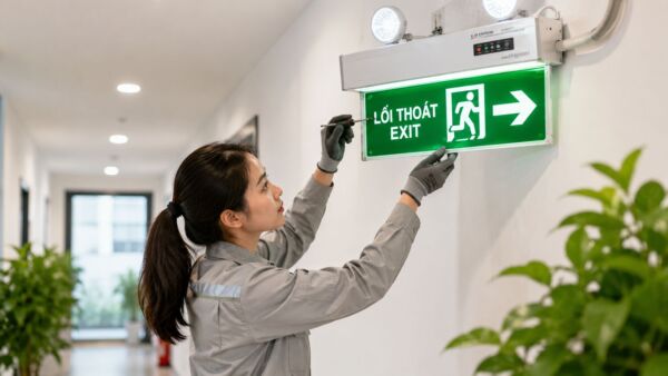 Lắp thân đèn và hoàn thiện quá trình lắp đặt đèn exit