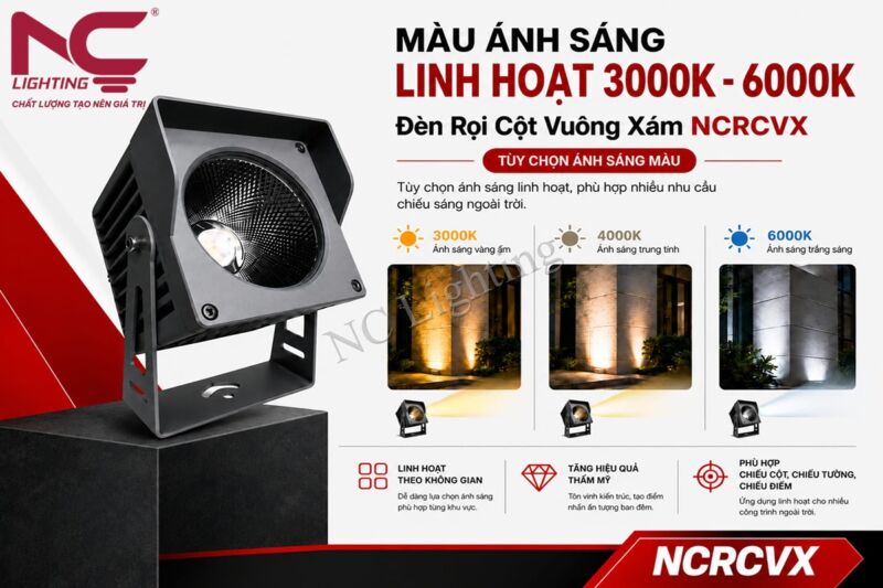 Ưu điểm của đèn chiếu cột vuông xám NCRCVX