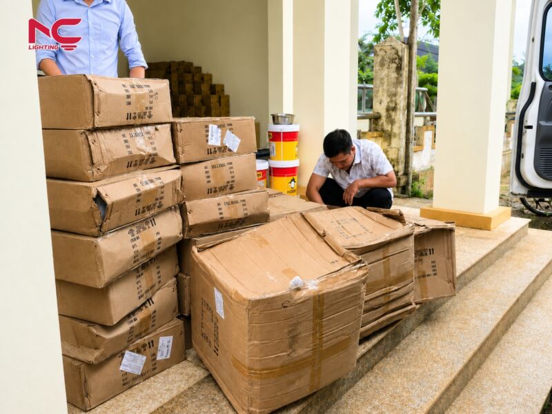 Bên phía kiểm tra đang kiểm tra đèn trong hộp