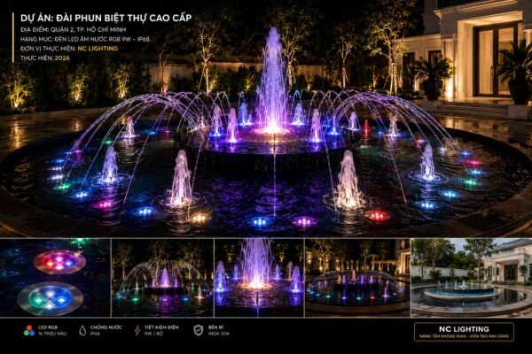 Dự án đèn âm đất lắp đặt cho đài phun nước tại thành phố Hồ Chính Minh