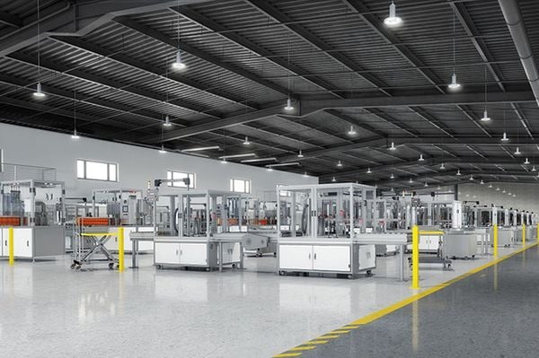 quá trình thi công chiếu sáng nhà xưởng đã hoàn tất