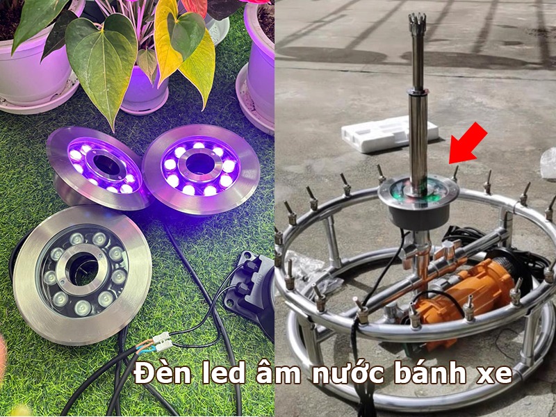 Đèn nhạc nước được bố trí quanh cụm vòng phun