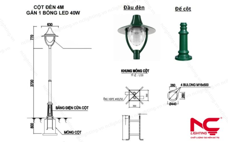 Cấu tạo cột đèn sân vườn NC Lighting