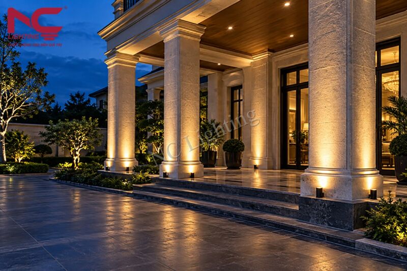 Lắp đèn hắt chân cột