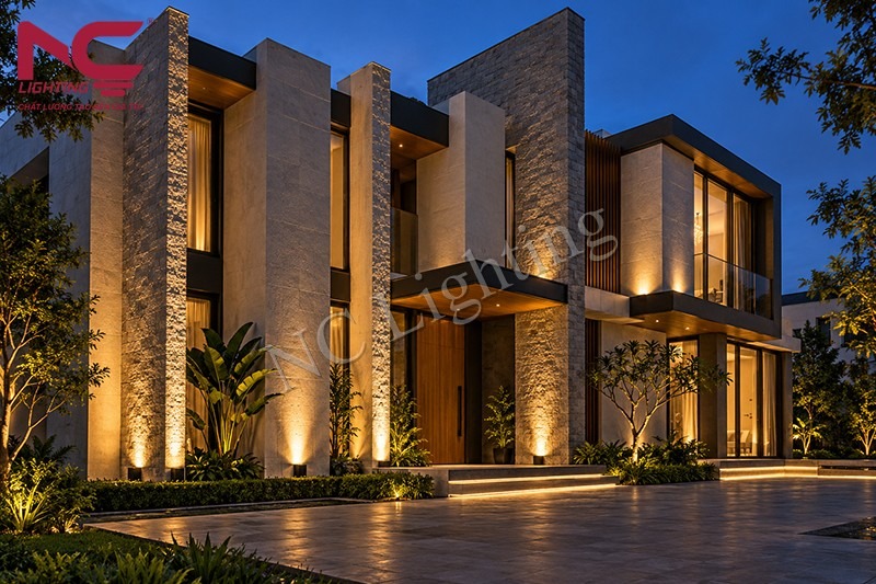Lắp đèn rọi cột cho mặt tiền lồi/lõm