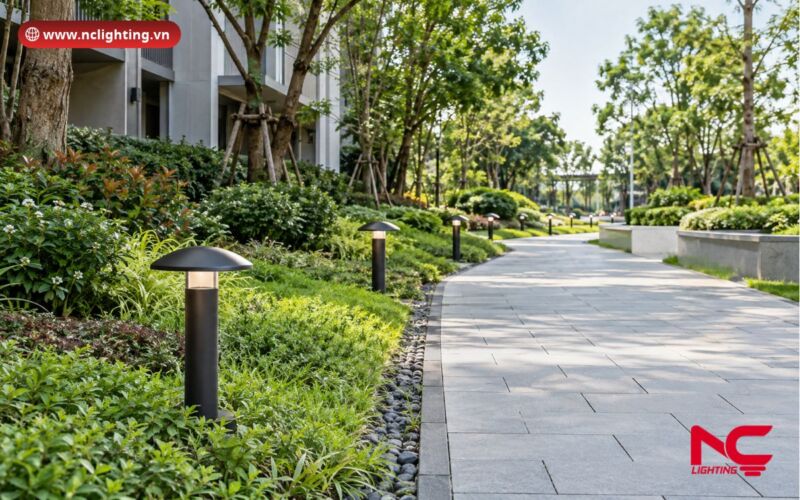 Đèn nấm sân vườn dọc lối đi công viên