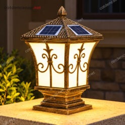 Đèn trụ cổng năng lượng mặt trời TCNL 02 giả đồng ban đêm