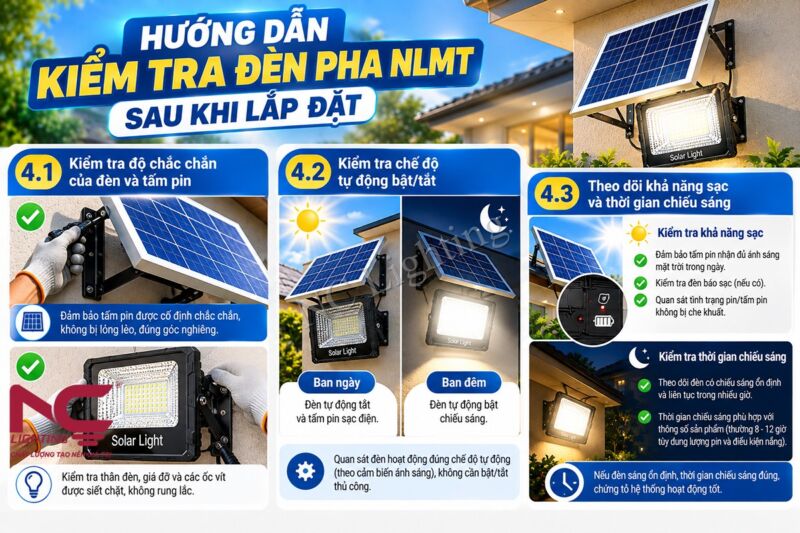 Hướng dẫn kiểm tra đèn pha NLMT sau khi lắp