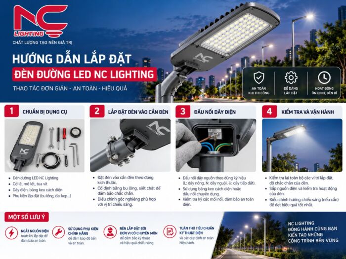 Các bước hướng dẫn lắp đặt đèn đường led một cách chi tiết