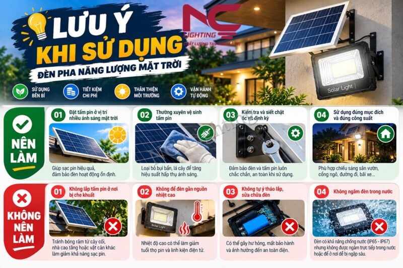 Lưu ý quan trọng khi lắp đèn pha LED năng lượng mặt trời