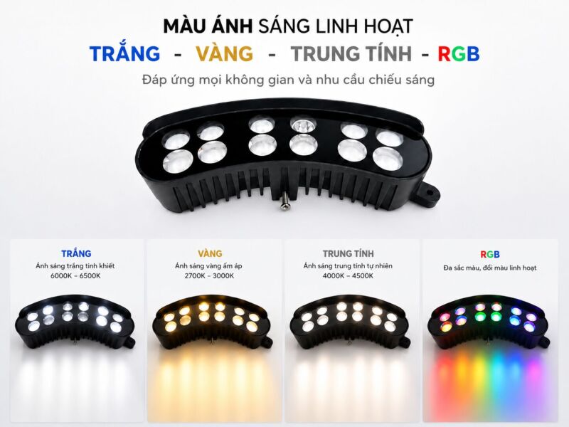 Một chiếc đèn led chiếu cây có màu ánh sáng linh hoạt