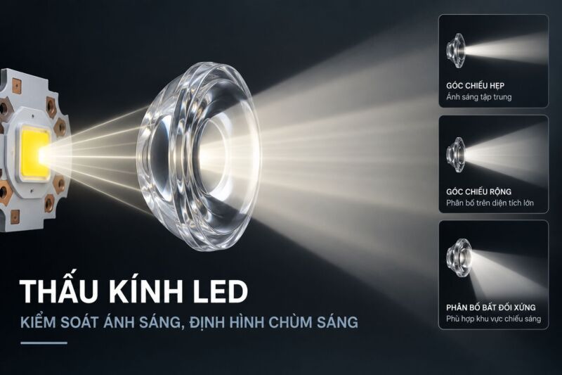 Thấu kính LED kiểm soát góc chiếu và phân bố ánh sáng
