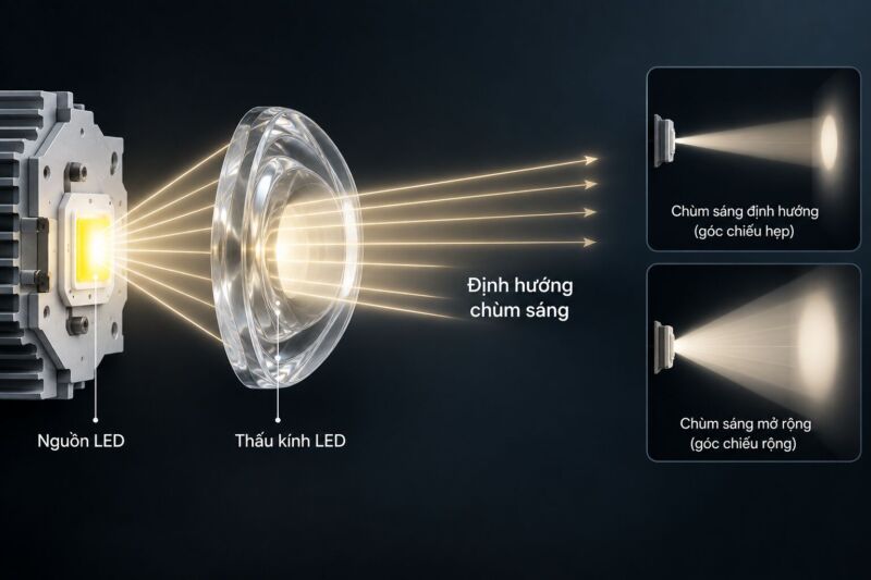 thấu kính led giúp định hướng chùm sáng