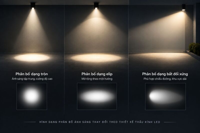 thấu kính led giúp tạo hình phân bổ ánh sáng