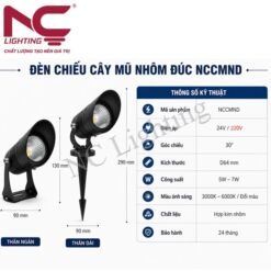 Thông số kỹ thuật đèn cắm cỏ nhôm đúc NCCMND