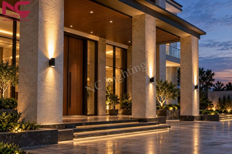 Treo đèn rọi cột từ giữa thân cột