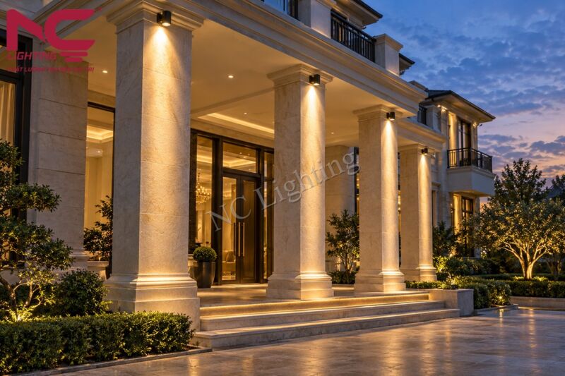 Treo đèn rọi cột nhà trên đỉnh cột