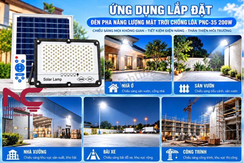Ứng dụng chiếu sáng của đèn pha năng lượng mặt trời 200W