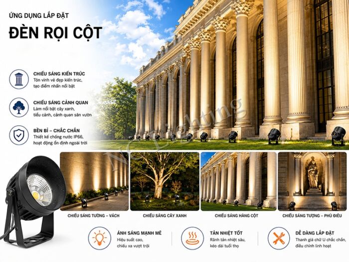 Ứng dụng của đèn rọi cột chiếu sáng ngoài trời