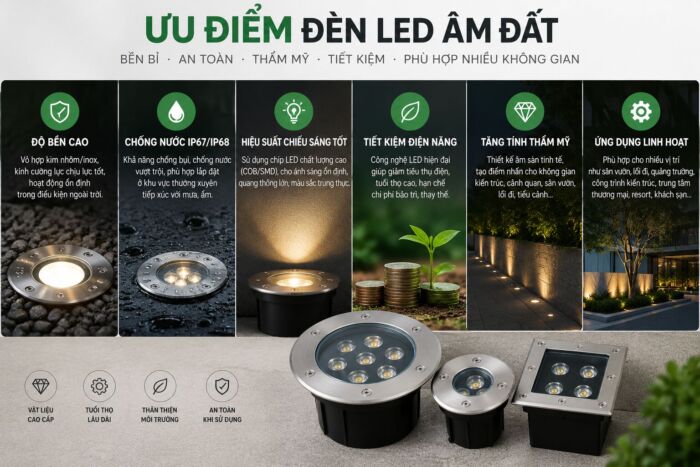 Đèn led âm đất có nhiều ưu điểm vượt trời