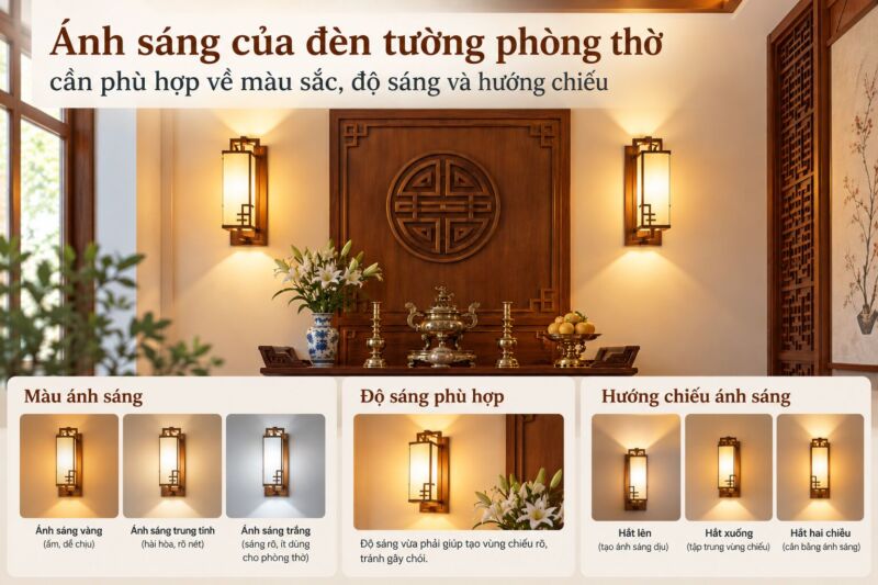 Các tiêu chí ánh sáng khi chọn đèn tường trong phòng thờ