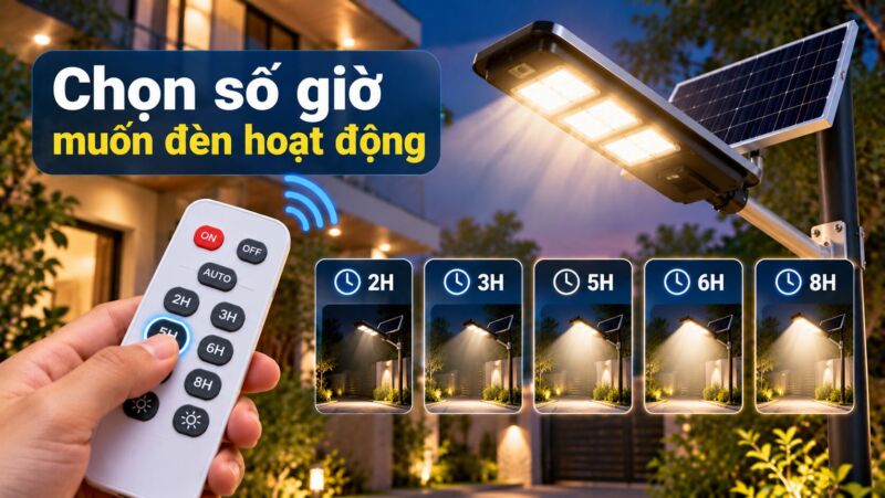 Các nút chọn số giờ hẹn giờ đèn năng lượng mặt trời
