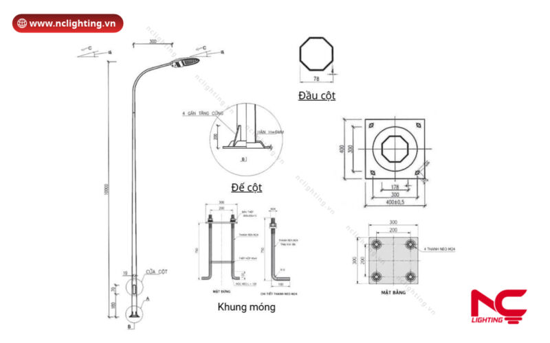 Cấu tạo của cột đèn cao áp chiếu sáng