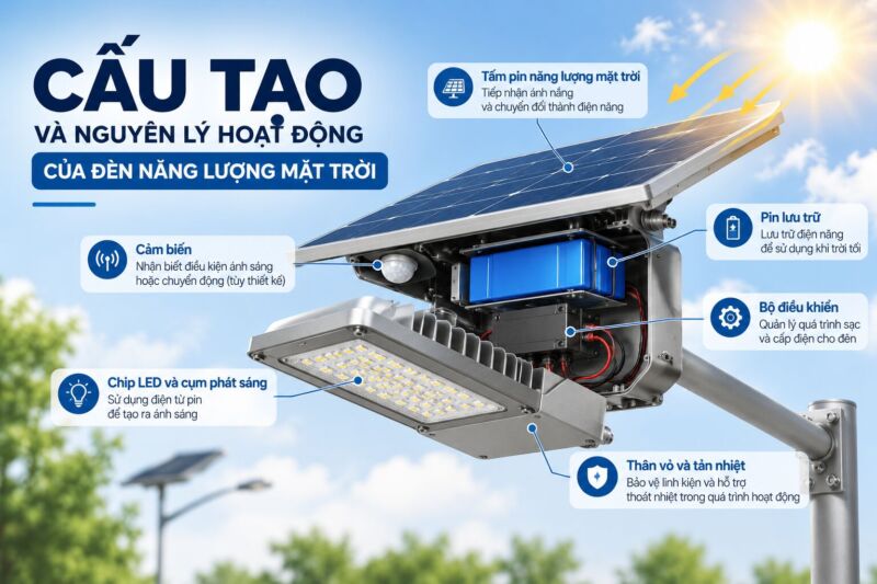 Cấu tạo chi tiết của đèn năng lượng mặt trời và nguyên lý hoạt động