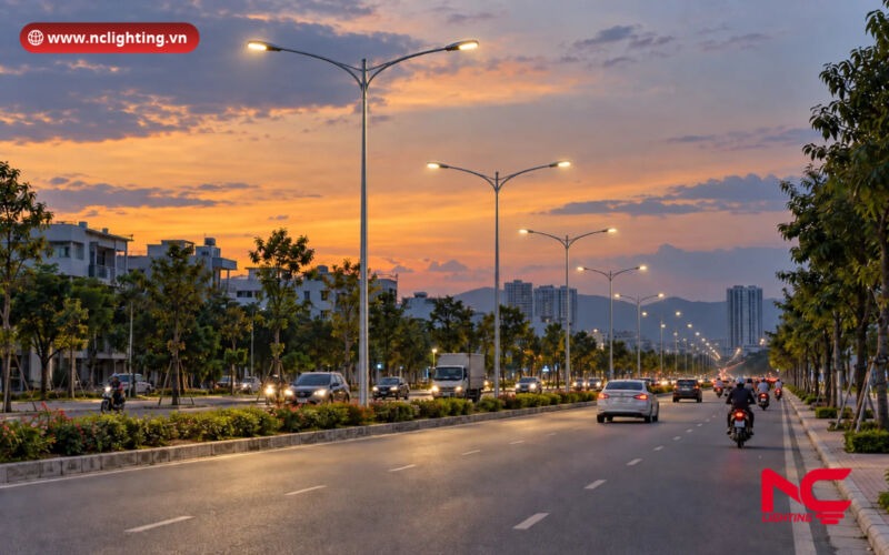 Cột đèn cao áp chiếu sáng đường phố
