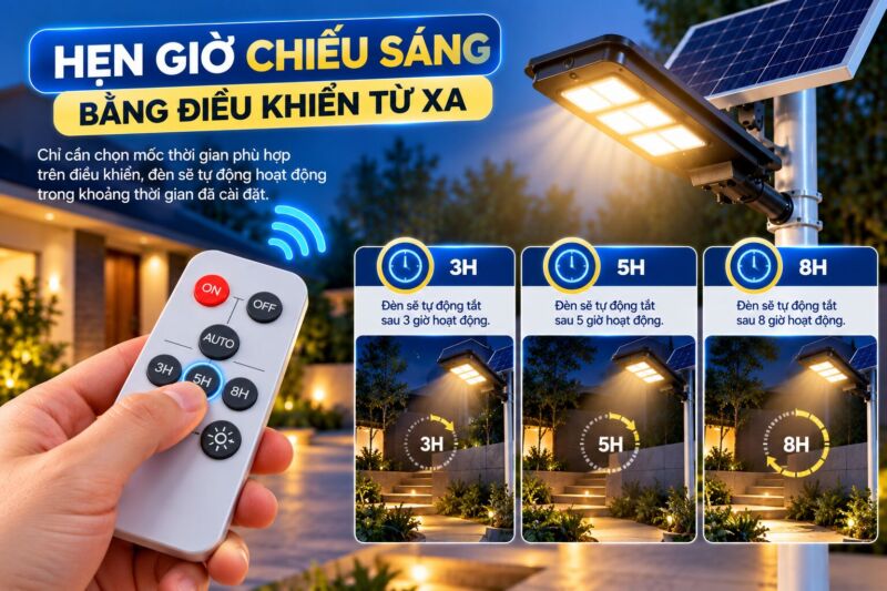 Hẹn giờ đèn năng lượng mặt trời bằng điều khiển từ xa