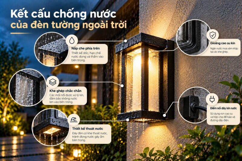 Đèn tường sử dung ngoài trời có kết cấu chống nước