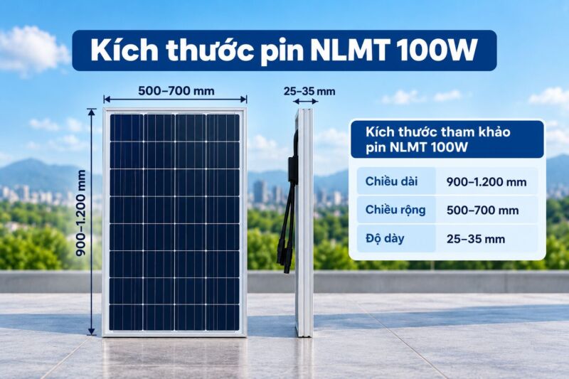 Kích thước chi tiết của tấm pin năng lượng mặt trời công suất 100w