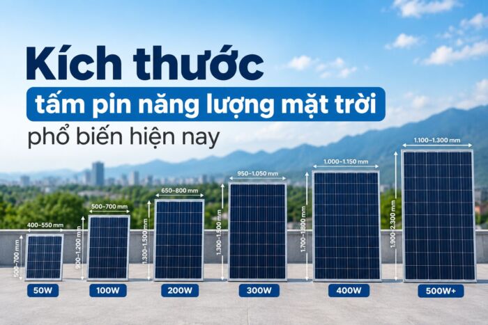 Kích thước phổ biến của tấm pin năng lượng mặt trời hiện nay