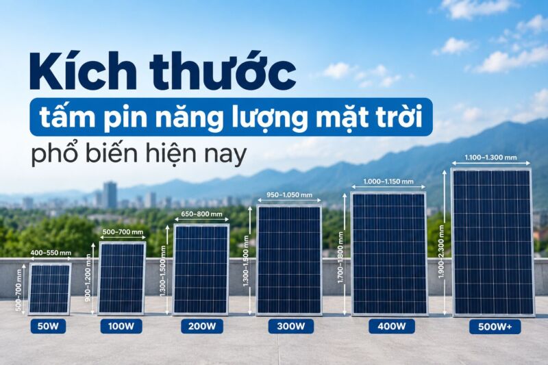 Kích thước phổ biến của tấm pin năng lượng mặt trời hiện nay