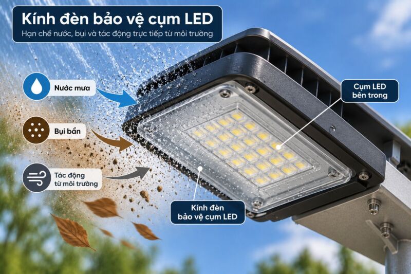 Kính năng lượng mặt trời giúp bảo vệ cụm đèn led bên trong