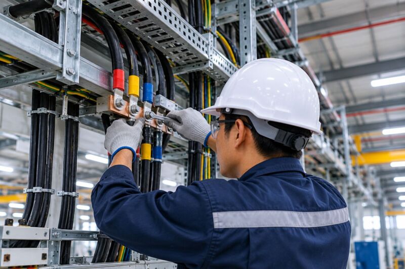 Kiểm tra dây dẫn và điểm đấu nối điện trong nhà xưởng