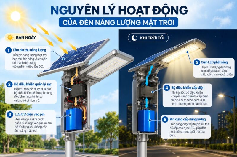 Nguyên lý hoạt động đèn năng lượng mặt trời